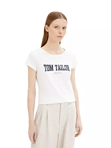 TOM TAILOR Denim T-Shirts TOM TAILOR Denim Damen Basic T-Shirt mit Schriftzug