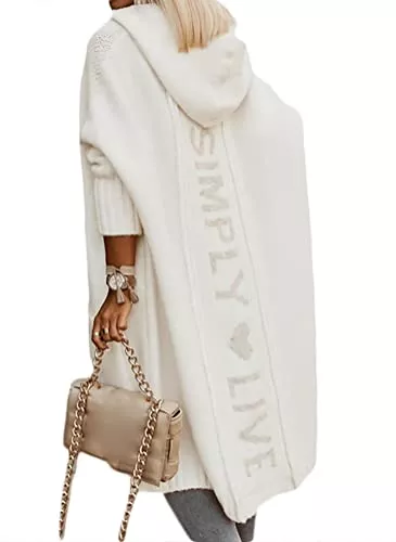 Onsoyours Strickjacken Onsoyours Damen Strickjacke mit Kapuze Buchstabe Casual Cardigan Damen Strickmantel Strickpullover Herbst Winter Outwear mit Taschen und Langarm