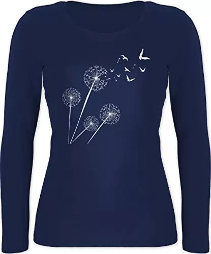 Shirtracer Langarmshirts Shirtracer - Langarmshirt Damen Langarm Shirt - Sprüche Statement mit Spruch - Pusteblume Vögel