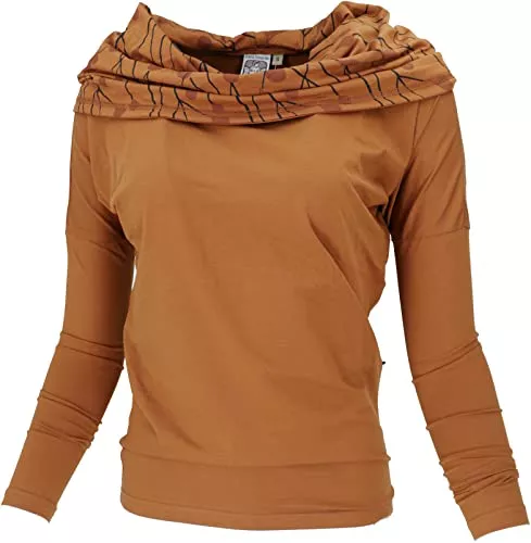 GURU SHOP Langarmshirts GURU SHOP Lockeres Longshirt aus Bio-Baumwolle, Shirt Schalkapuze, Damen, Pullover, Longsleeves &amp; Sweatshirts Alternative Bekleidung