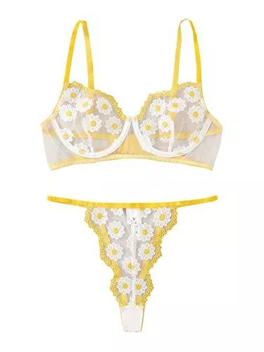 Soly Hux Unterwäsche & Dessous Soly Hux Dessous-Set für Damen, bestickt, Blumenmuster, durchscheinend, Netzstoff