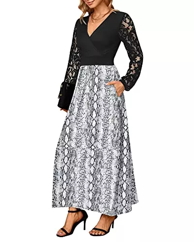 WNEEDU Abendkleider WNEEDU Damen Maxikleid mit Spitzenärmeln