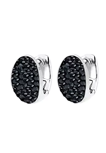 Elli Schmuck Elli Ohrringe Damen Creolen Black mit Kristalle in 925 Sterling Silber
