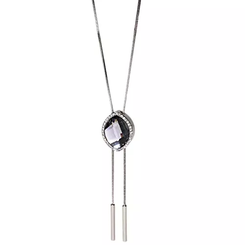 Accent aigu Schmuck Halskette Damen 80 cm Verführerischer Anhänger Verstellbarer, kristall kette Swarovski, Modeschmuck Kette Lang,Schmuck Kristalle kettenanhänger Silber, Crystal Necklace SIlberkette Lang