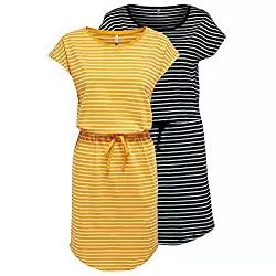 ONLY Freizeit ONLY Damen Sommer Mini Kleid onlMAY S/S Dress 2er Pack XS S M L XL XXL Gestreift Schwarz 100% Baumwolle