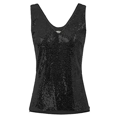 GRACE KARIN Tops GRACE KARIN Damen Pailletten Tops Sparkle Shimmer Weste Ärmellos V-Ausschbitt U-Back Side Split Bluse Tunika