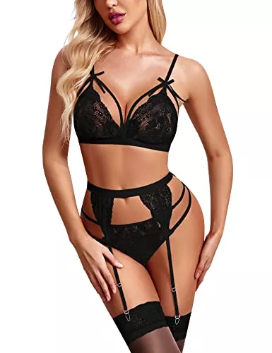 Avidlove Unterwäsche & Dessous Avidlove Damen Dessous Set Unterwäsche Spitze BH und Slip Lingerie Sexy Babydoll Bralette Dessous Reizwäsche Strumpfhalter für Frauen Nachtwäsche 3tlg