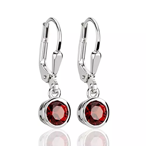 NKlaus Schmuck NKlaus Paar 5mm Blumen Granat Brisur Ohrhänger 925 Sterling Silber Ohrstecker Ohrringe 3765