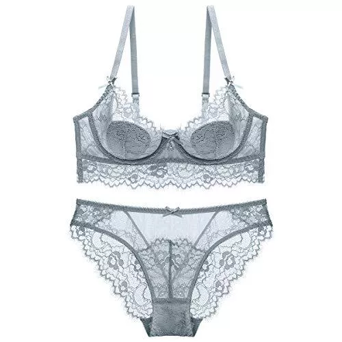 SHEKINI Unterwäsche & Dessous SHEKINI Damen Dessous-Set mit BH und Höschen aus Spitze, Blumenmuster, 2-teilig