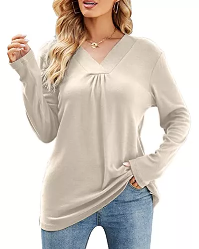 Onsoyours Langarmshirts Onsoyours Damen Sweatshirt mit V-Ausschnitt Einfarbig Streifen Farbblock Lange Passform Langarm Pullover Lockere Langärmlige Tunika Oberteile Top