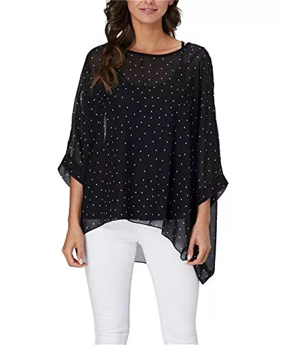 LazLake Langarmblusen LazLake Damen Chiffon Bluse Lose Shirt Blumen Tunika Fledermaus Batwing Tops