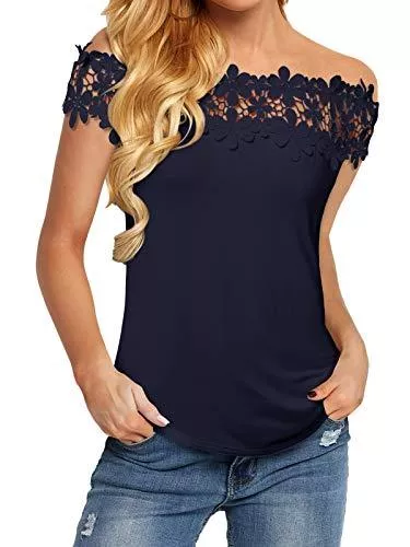 YOINS Ärmellose Blusen YOINS Oberteile Sexy Langarmshirt Damen Tshirt Blusn Tunika Schwarz Lace Oberteile Elegant Top