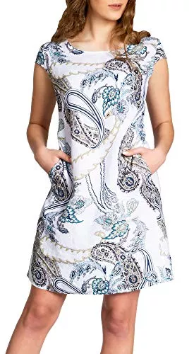 Caspar Freizeit Caspar SKL022 Damen Sommer Leinenkleid mit Paisley Print bis Größe 50