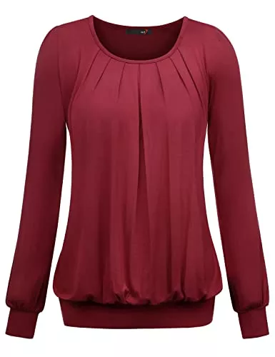 DJT Langarmshirts DJT Damen Langarmshirt Rundhals Falten T-Shirt Stretch Tunika Top
