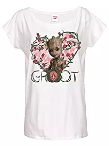 Marvel T-Shirts Guardians of The Galaxy Groot Heart Flowers Damen Oversize-Shirt Weiss