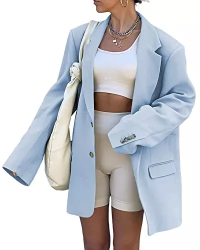 Tankaneo Blazer Tankaneo Damen lässig Elegante Lange Ärmel überdimensioniert Revers Blazer offen vorne solide Arbeit Büro Jacke Blazer