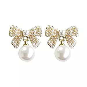 Bleyoum Schmuck Ohrring Süße Klassische Perlenschleife Gold Baumeln Ohrringe Für Frau Koreanischer Modeschmuck 2021 New Goth Party Girl's Ungewöhnliche Süße Ohrringe