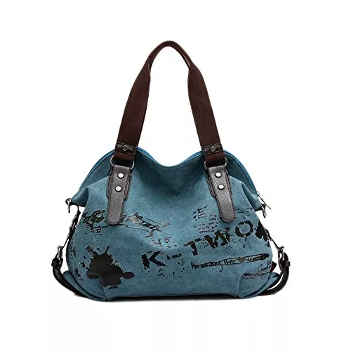 Chikencall Taschen & Rucksäcke Frauen Damen Leinentaschen Segeltuch Taschen Lässige Vintage Hobo Leinwand Multi-Pocket täglich Geldbörse Messenger Top Griff Schulter große Tote Shopper Handtasche Einkaufen Graffiti Taschen