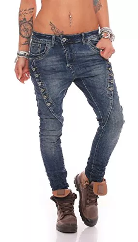 Fashion4Young Jeans Fashion4Young Damen Jeans Röhrenjeans Haremshose Hüftjeans Baggy Haremsjeans Boyfriend