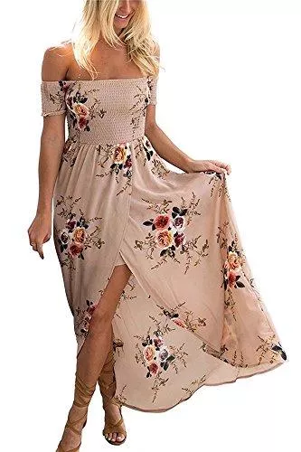 Yieune Freizeit Yieune Sommerkleider Damen Blumen Maxi Kleid Off Shoulder Abendkleid Strandkleid Party Schulter Kleider
