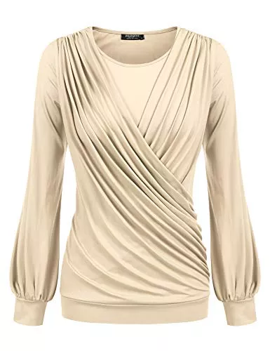 Zeagoo Langarmblusen Zeagoo Damen-Top, dehnbar, Rundhalsausschnitt, kurzärmelig, plissierte Bluse