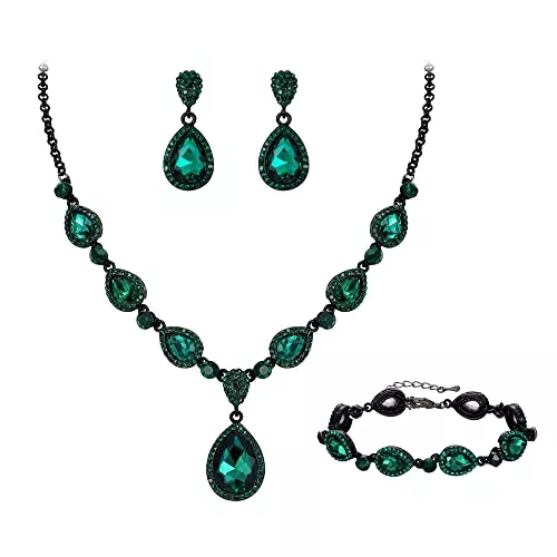 Clearine Schmuck Clearine Y-Halskette + Ohrringe und Armband Marquise Kristall Tennis Armkette Hochzeit Braut Träne Diamant Kostüm Schmuckset für Damen Klar Silber-Ton