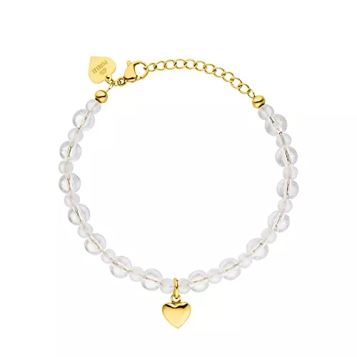 Purelei Uhren Purelei® Heart Armband (Weiß, Peachy), Damen Perlen-Armband aus langlebigem Edelstahl, Wasserfester Glasperlen-Armband mit Herzanhänger, 16-19 cm Länge verstellbar
