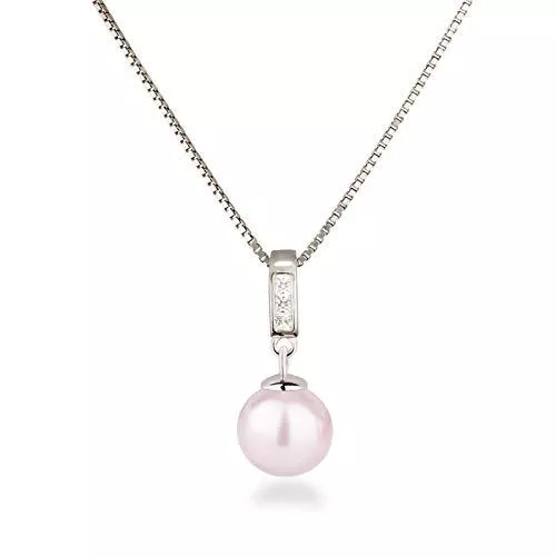 Schöner-SD Schmuck Schöner-SD Silberkette mit Anhänger Perle 10mm und Zirkonia 925 Silber rhodiniert