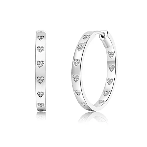 Senteria Schmuck Senteria 925 Sterling Silber Creolen für Damen | Hypoallergene Silber Creolen für Damen und Mädchen mit Glänzendem Zirkonia, Leichte Große Creolen 30MM