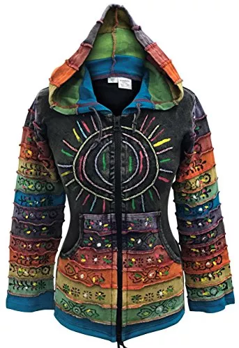 SHOPOHOLIC FASHION Jacken SHOPOHOLIC FASHION Säure Wäsche Mehrfarbig Patchwork Kapuzenpulli, Rainbow Gestreift Hippie Jacke, Boho