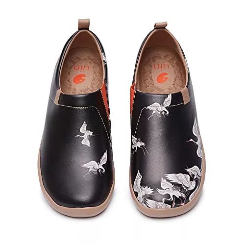 UIN Flache Schuhe UIN Crane In Dark Damen Painted Slip On Schuhe Reiseschuhe Lässiger Fashional Sneaker Segelschuhe Canvas Mehrfarbig