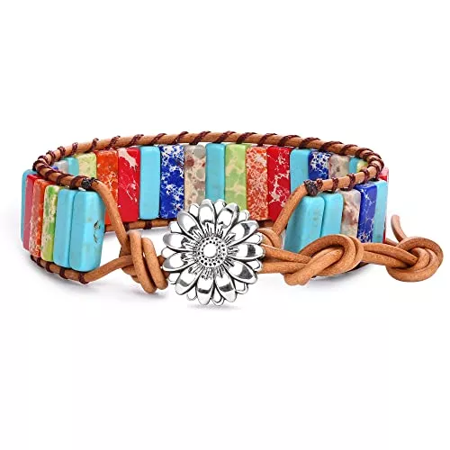 Dochais Schmuck Dochais Chakra Armband, Naturstein Armband, Verstellbares, 7 Chakren Armband Glücksarmband, Boho Armband Damen, Armband Handgefertigt für Damen Frauen Männer