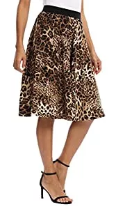 EXCHIC Röcke EXCHIC Damen Lässige Elastische Taille Leopardenmuster Falten Midirock