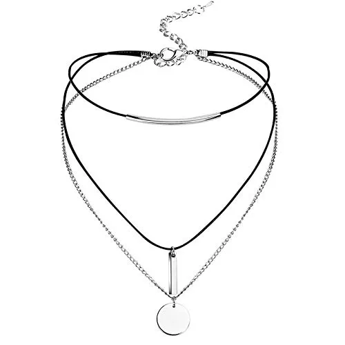 Daesar Schmuck Daesar Tattoo Choker Halskette Multilayer mit Anhänger Stern Zylinder, Velvet Tattoo Kette Choker Halsband Damen Velvet Halskette Collier Schwarz