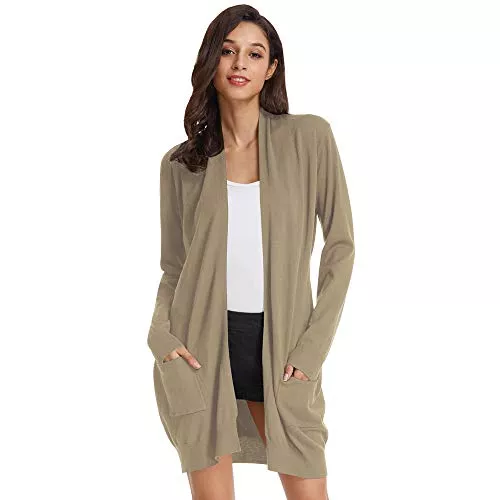 GRACE KARIN Strickjacken GRACE KARIN Damen Langarm Offene Strickjacke Lang Strickmantel Casual High Stretchy Cardigan mit Taschen