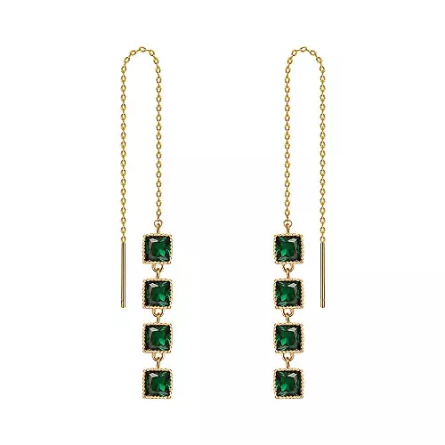 VCCKNB JEWELRY Schmuck Kette Einfädler Ohrringe Grün CZ Kristall Einfädler Ohrringe Smaragd Ohrringe Gold Lange Einfädler Ohrringe