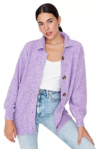TRENDYOL Strickjacken TRENDYOL Damen Hemdkragen Einfarbig Oversize Cardigan Pullover
