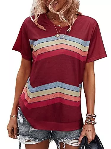 Bequemer Laden T-Shirts Damen Sommer Basic Kurzarm Rundhals Casual Lässig T-Shirt Bluse Oberteile Tops Shirts