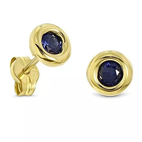 Miore Schmuck Miore Ohrringe Damen runde Ohrstecker mit Edelstein/Geburtsstein aus Weißgold/Gelbgold 9 Karat / 375 Gold, Ohrschmuck ø 5.5 mm