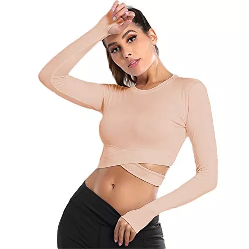 SotRong Langarmshirts SotRong Damen Nahtloses Laufhemd für mit Kurzarmoberteil Cross Wrap Workout Gym Cropped Top Sport Fitness Oberteile