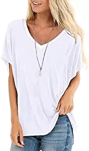 SAMPEEL T-Shirts SAMPEEL T-Shirt Damen Sommer Oberteile Basic Kurzarm V-Ausschnitt Tee Tops Casual Loose Shirts Blusen