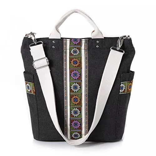 Fashion Modern WORLDLYDA Taschen & Rucksäcke Worldlyda Damen Canvas Tote Retro Hobo Purse Crossbody Umhängetasche Multi Pocket Casual Top Handle Handtasche Stickerei Ethnic