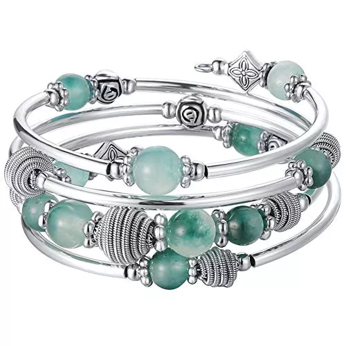 Bulinlin Schmuck Bulinlin Silber Wickelarmband mit Naturstein Perlen Boho Mehrschichtiges Damen Armbänder Geburtstags Modegeschenk für Frauen