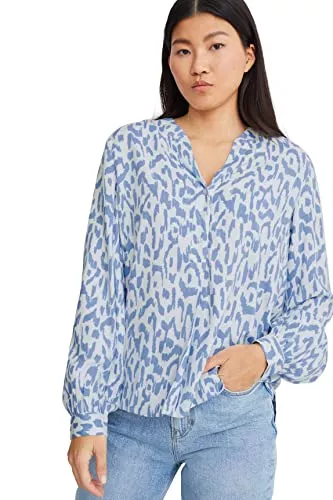 C&A Langarmblusen C&A Damen Henley-Ausschnitt Bluse Gemustert