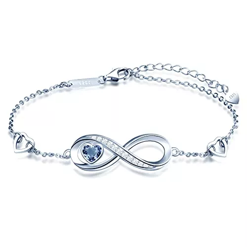 PANDA LUXURY JEWELLERY Schmuck Armband Damen Silber 925 - Glänzende Armbänder - Elegante Schmuck für Sie Mädchen - Einstellbare Länge - Herz Kristallen - Infinity Unendlichkeit Damen Armband - Kommt mit Geschenkbox