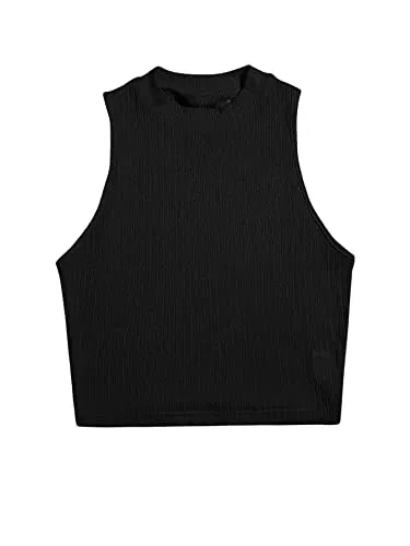 SheIn Tops SheIn Damen Stehkragen Tank Top Crop Oberteil Basic Slim Rippenstrick Shirts Bauchfrei Tops