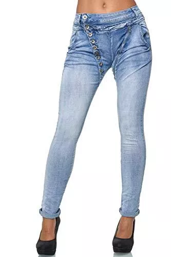 Elara Jeans Elara Damen Jeans Boyfriend Knopfleiste Chunkyrayan