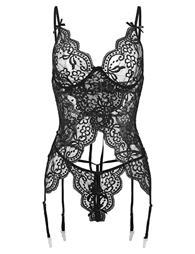 Avidlove Unterwäsche & Dessous Avidlove Damen Dessous Set Body Reizwäsche Strapsen Unterwäsche V-Ausschnitt Bauchfrei Nachtwäsche Strumpfhalter Spitzen Babydoll Lingerie