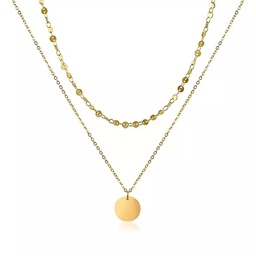 GD GOOD.designs EST. 2015 Schmuck GD GOOD.designs EST. 2015 Mehrreihige Kette für Damen mit Plättchen - wasserfeste Coin Halskette zweireihig in Gold, Silber oder Roségold I Layered Plättchenkette aus Edelstahl