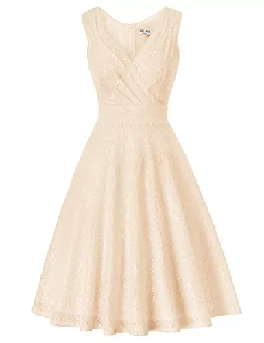 GRACE KARIN Cocktail GRACE KARIN Damen Perlen Kleid Knielang Rockabilly Retro Kleider Faltenrock CL061